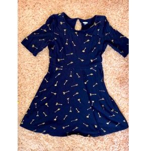 Navy Blue dress with gold accent arrows. Size 6-7